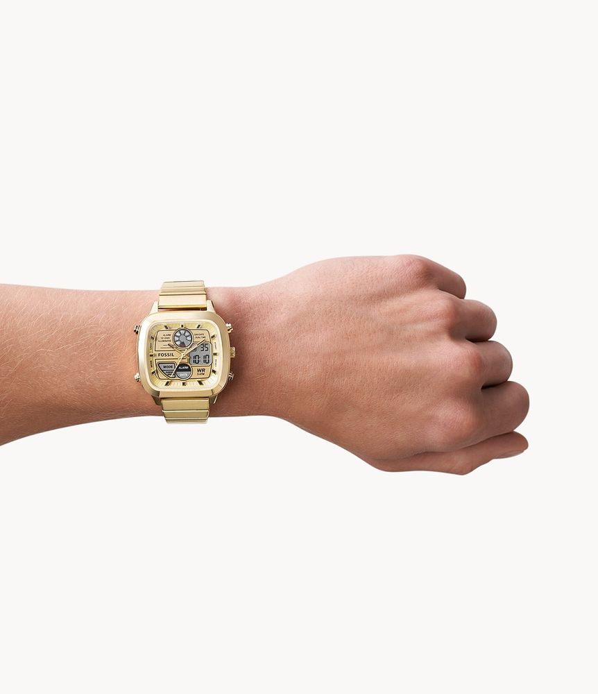 Retro Analog-Digital Gold-Tone Stainless Steel Watch