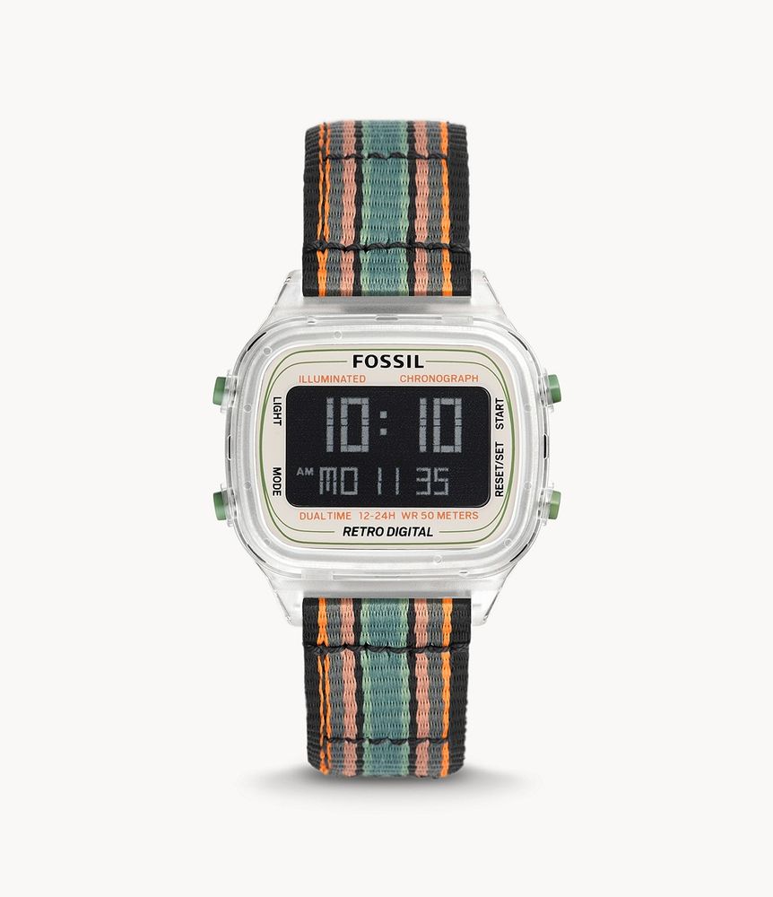 Retro Digital Black with Orange and Green Stripes rPET Watch - FS5895 - Fossil