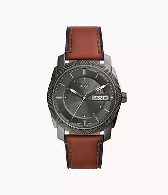 Machine Three-Hand Date Brown Leather Watch