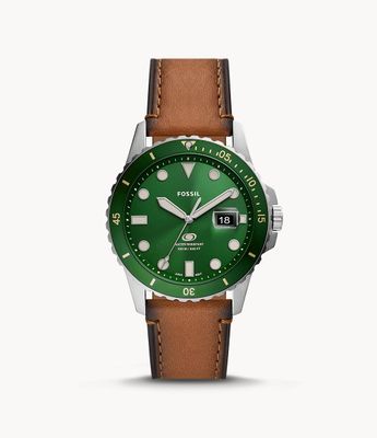 Blue Dive Three-Hand Date Tan LiteHide™ Leather Watch