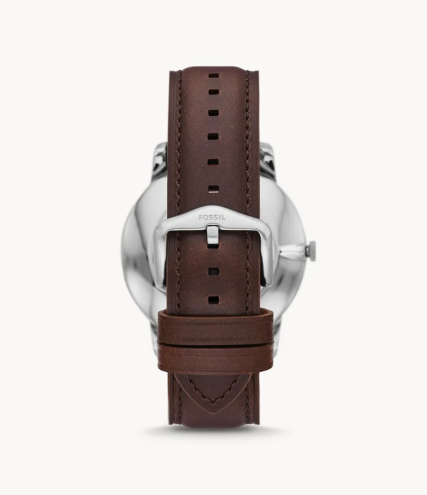Minimalist Three-Hand Brown Eco Leather Watch and Bracelet Set
