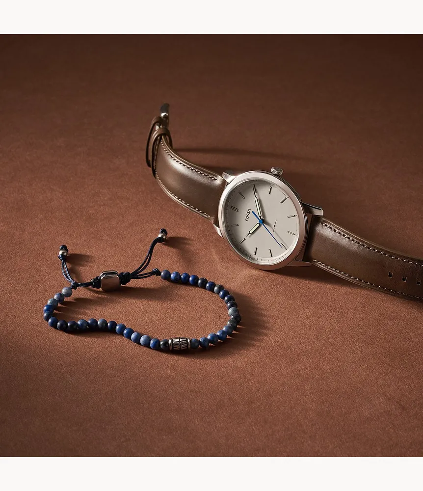 Minimalist Three-Hand Brown Eco Leather Watch and Bracelet Set