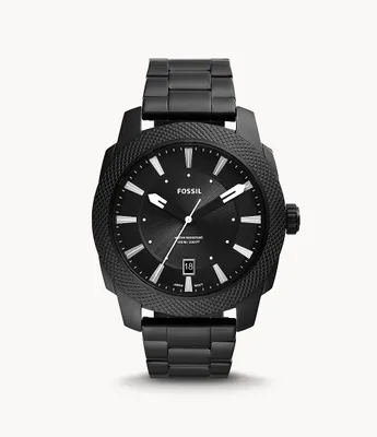 Machine Three-Hand Date Black Stainless Steel Watch