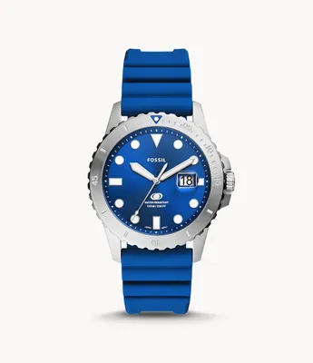Blue Dive Three-Hand Date Blue Silicone Watch