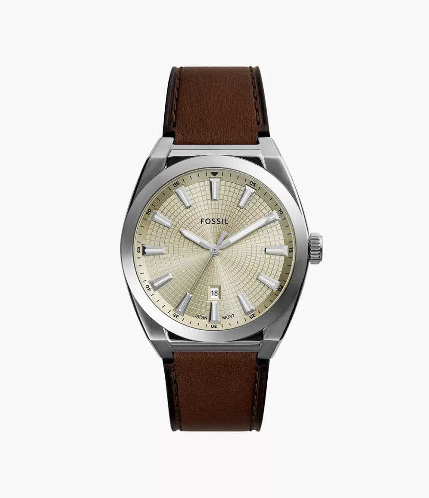 Everett Three-Hand Date Brown Leather Watch