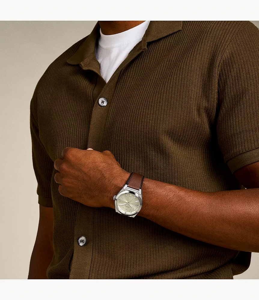 Everett Three-Hand Date Leather Watch