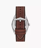 Everett Three-Hand Date Brown Leather Watch and Bracelet Set