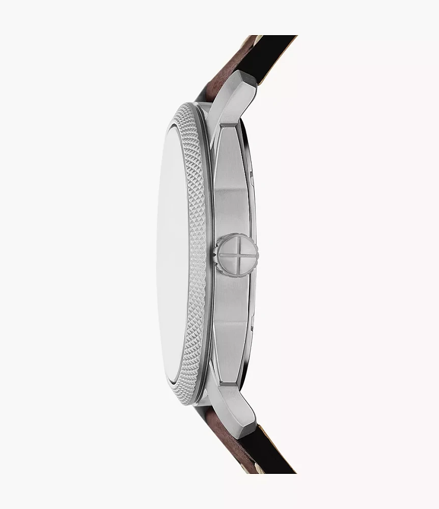 Machine Three-Hand Date Brown Leather Watch and Bracelet Set