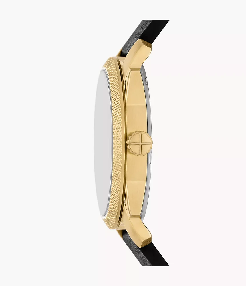 Machine Three-Hand Black Leather Watch