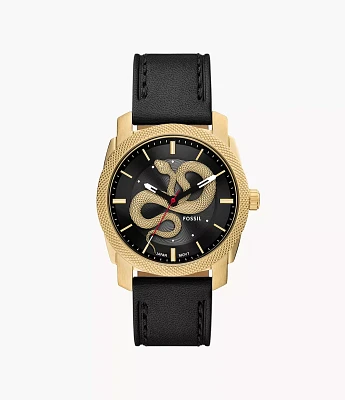 Machine Three-Hand Black Leather Watch