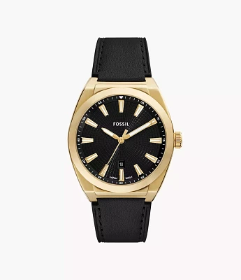 Everett Three-Hand Date Black Leather Watch