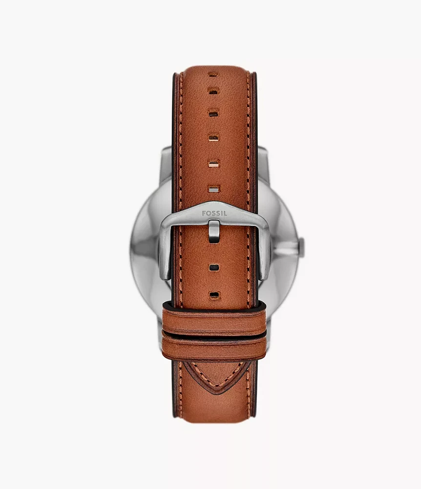 Minimalist Three-Hand Brown Leather Watch