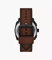 Machine Chronograph Brown Leather Watch and Bracelet Set