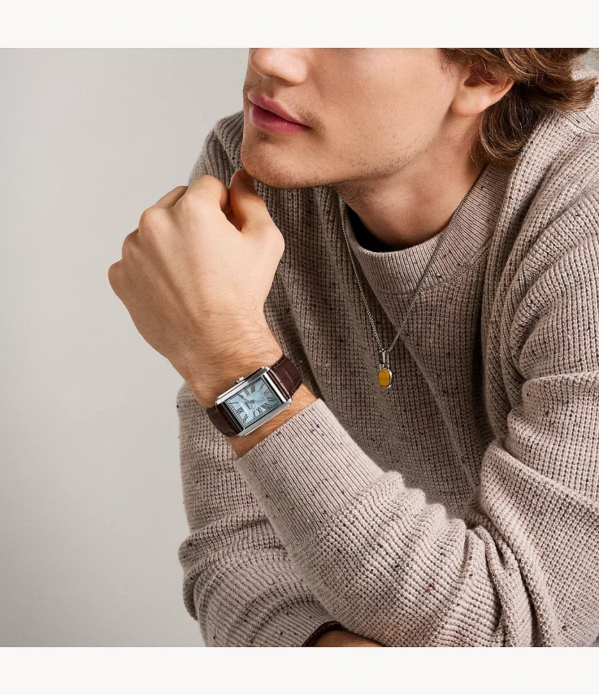 Carraway Three-Hand Brown Croco Leather Watch