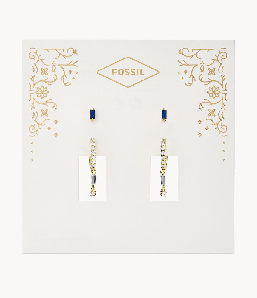 Stevie All Stacked Up Blue Crystal and Gold-Tone Brass Hoop Earring Set - JA7096710 - Fossil