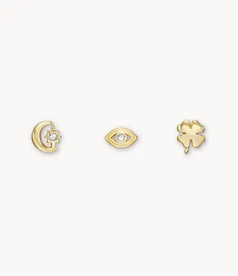 Golden Icons Gold-Tone Brass and Stainless Steel Flatback Stud Earrings Set