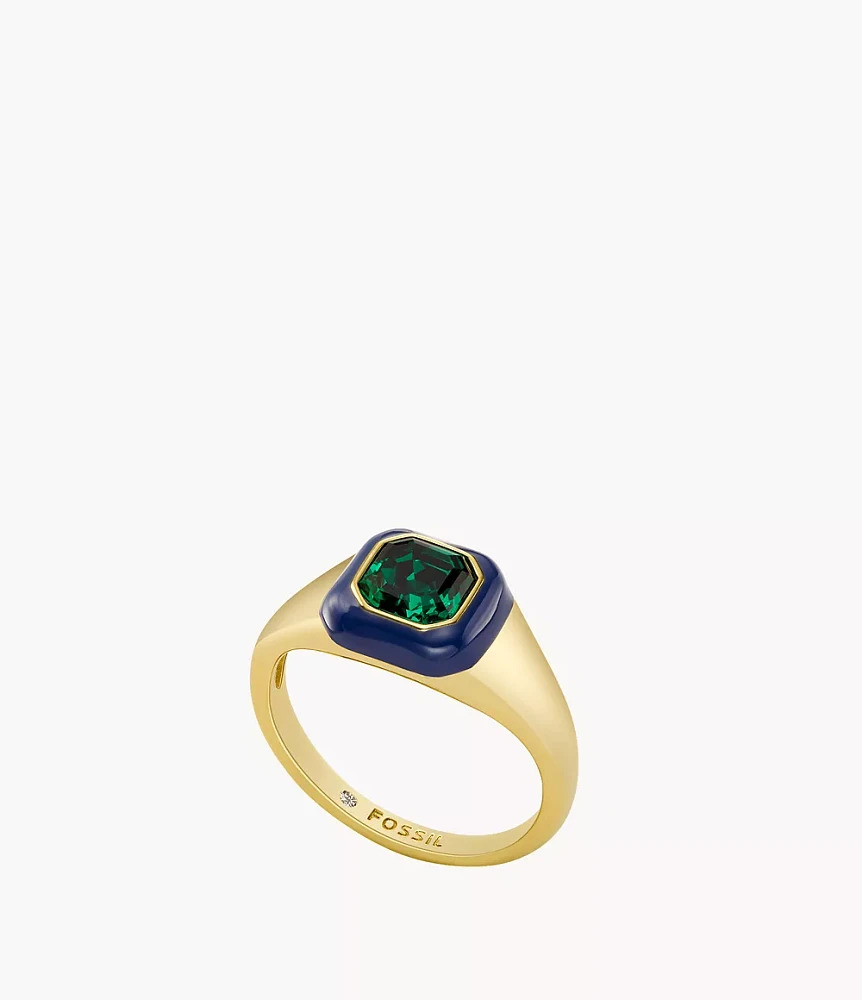 Candy Jewels Blue Enamel and Green Crystal Ring