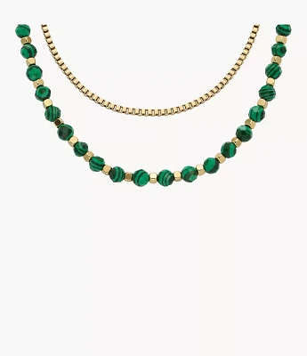 All Stacked Up Reconstituted Green Malachite Beaded Necklace