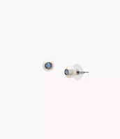 Bright Baubles White Shell and Blue Rhinestone Stud Earrings
