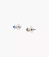 Bright Baubles White Shell and Blue Rhinestone Stud Earrings