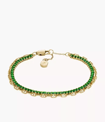 Heritage D-Link Glitz Gold-Tone Brass Chain Tennis Bracelet