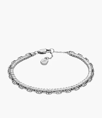 Heritage D-Link Glitz Silver-Tone Brass Chain Tennis Bracelet