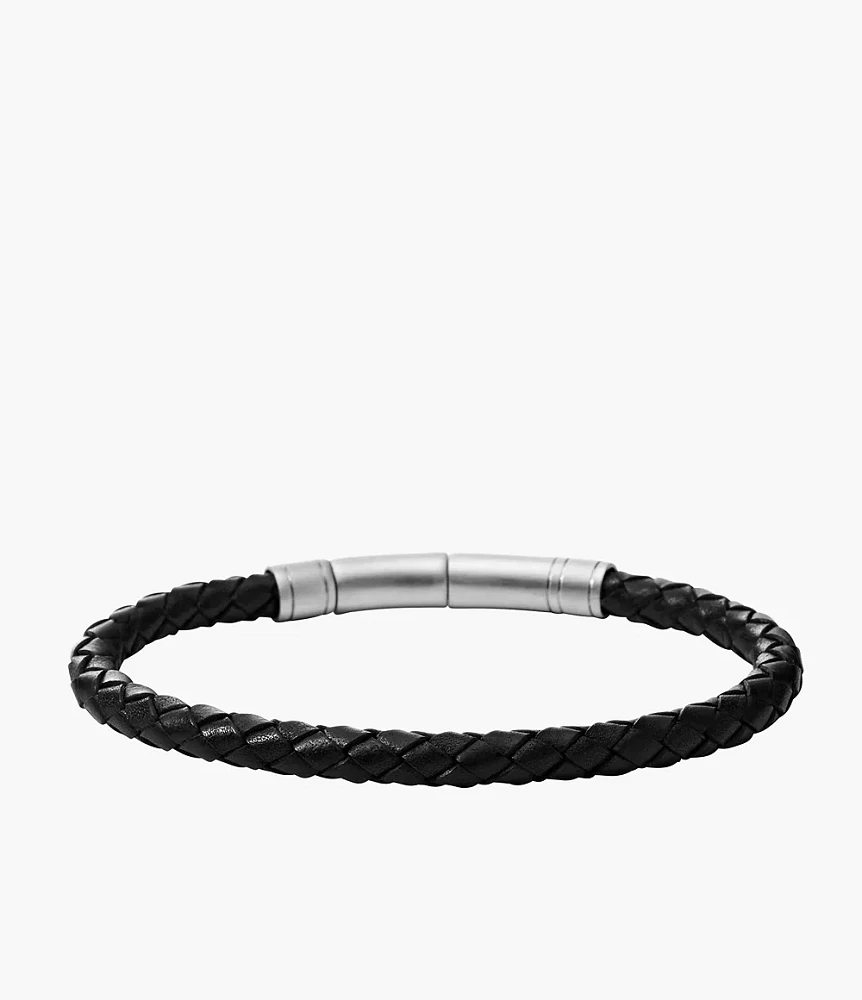 Black Skinny Braided Leather Bracelet