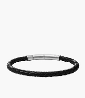 Black Skinny Braided Leather Bracelet