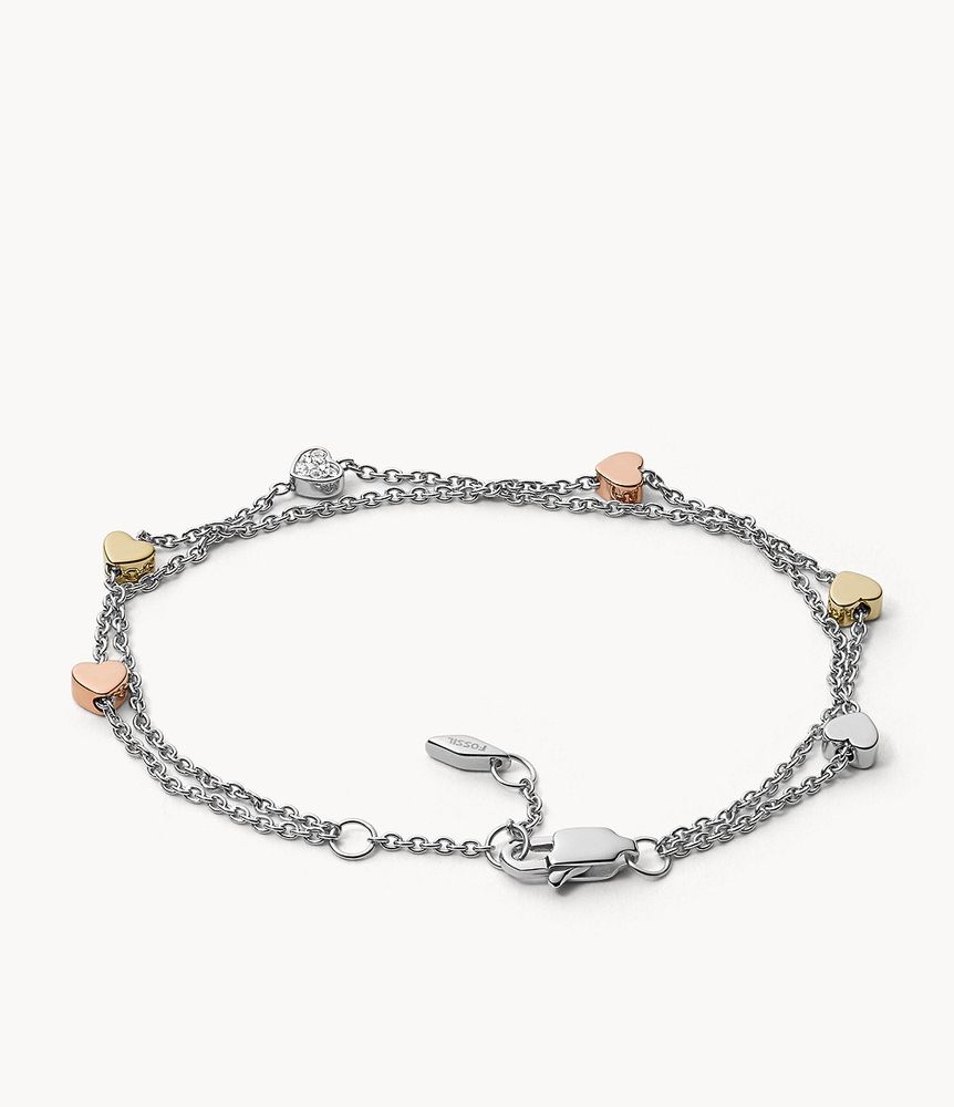 Heart Tri-Tone Steel Double-Chain Bracelet
