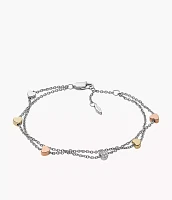 Heart Tri-Tone Steel Double-Chain Bracelet