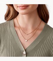 Double Glitz Rose Gold-Tone Steel Necklace