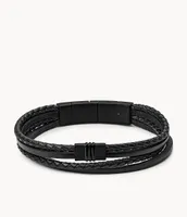 Multi-Strand Black Leather Bracelet