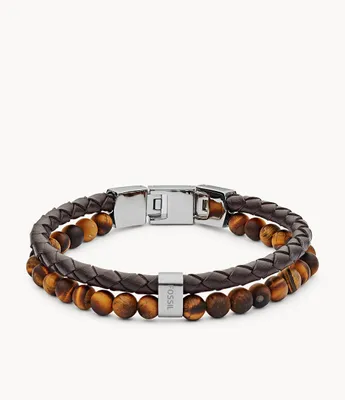 Tiger's Eye and Brown Leather Bracelet