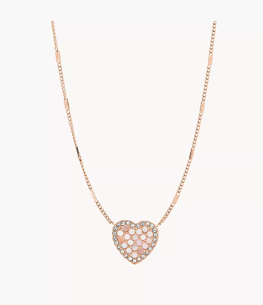 Mosaic Heart Rose Gold-Tone Stainless Steel Necklace