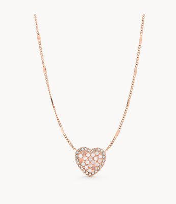 Val Mosaic Heart Rose Gold-Tone Stainless Steel Necklace - JF03164791 - Fossil