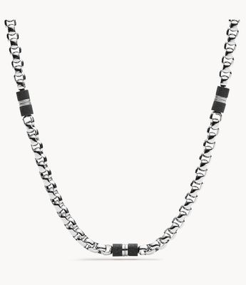 Black Marble and Silver-Tone Steel Beaded Necklace