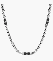 Black Marble and Stainless Steel Beaded Necklace