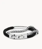 Black Nylon and Stainless Steel Double-Strand Bracelet