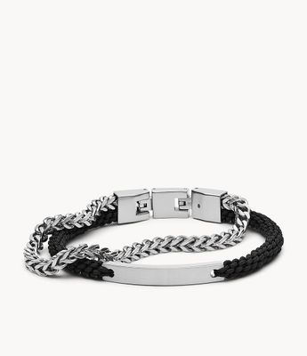 Black Nylon and Stainless Steel Double-Strand Bracelet