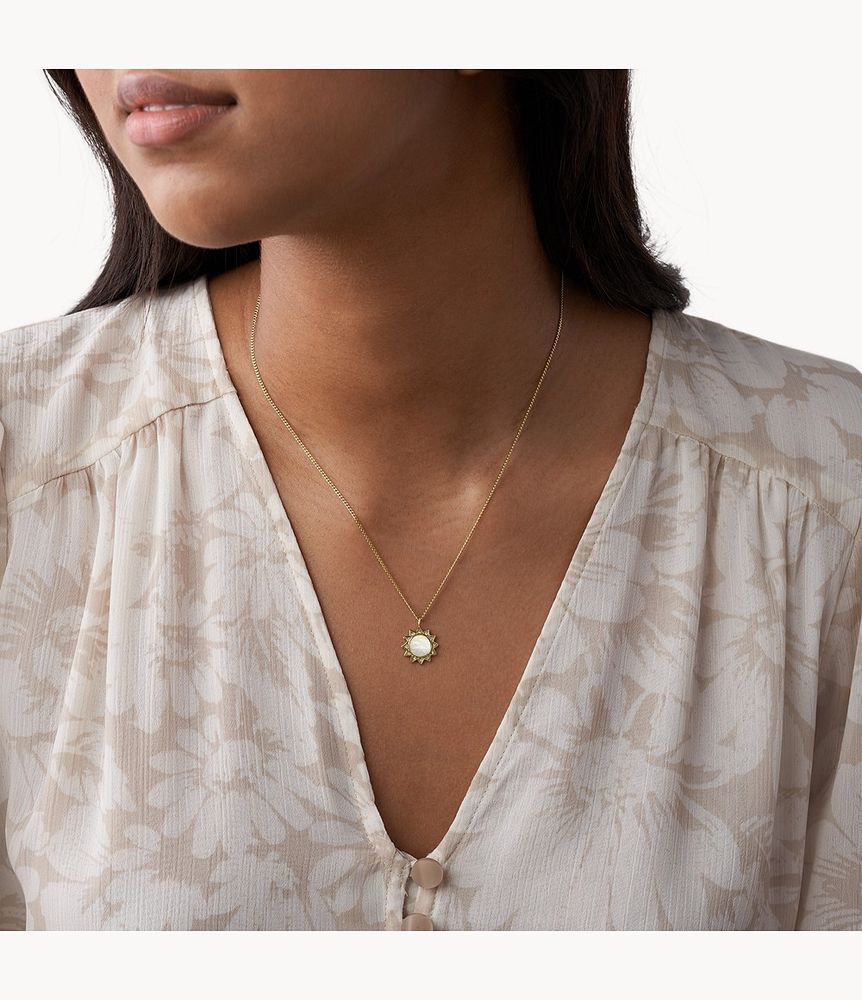 Val You Are My Sunshine Mother-of-Pearl Stainless Steel Pendant Necklace - JF03425710 - Fossil