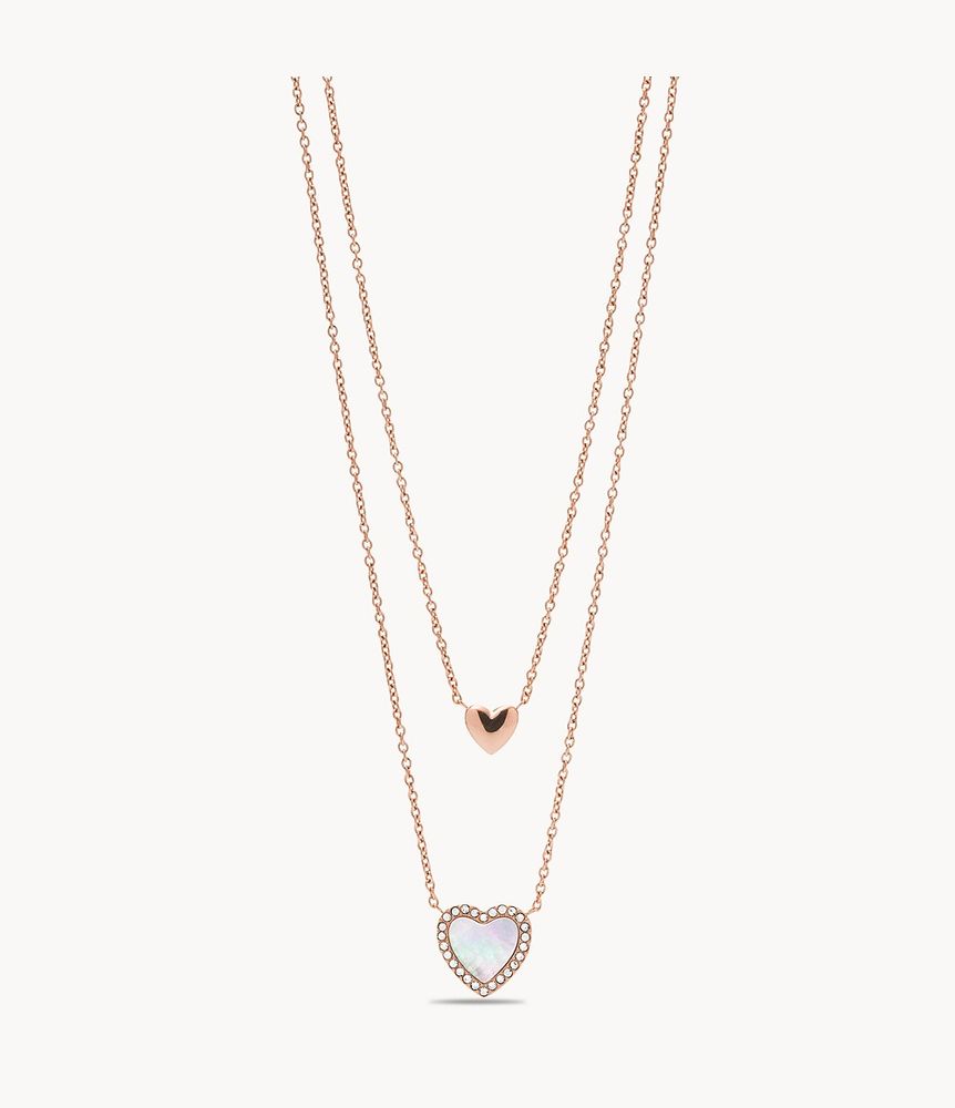 Val Hearts To You Mother-of-Pearl Stainless Steel Multi-Strand Necklace - JF03459791 - Fossil