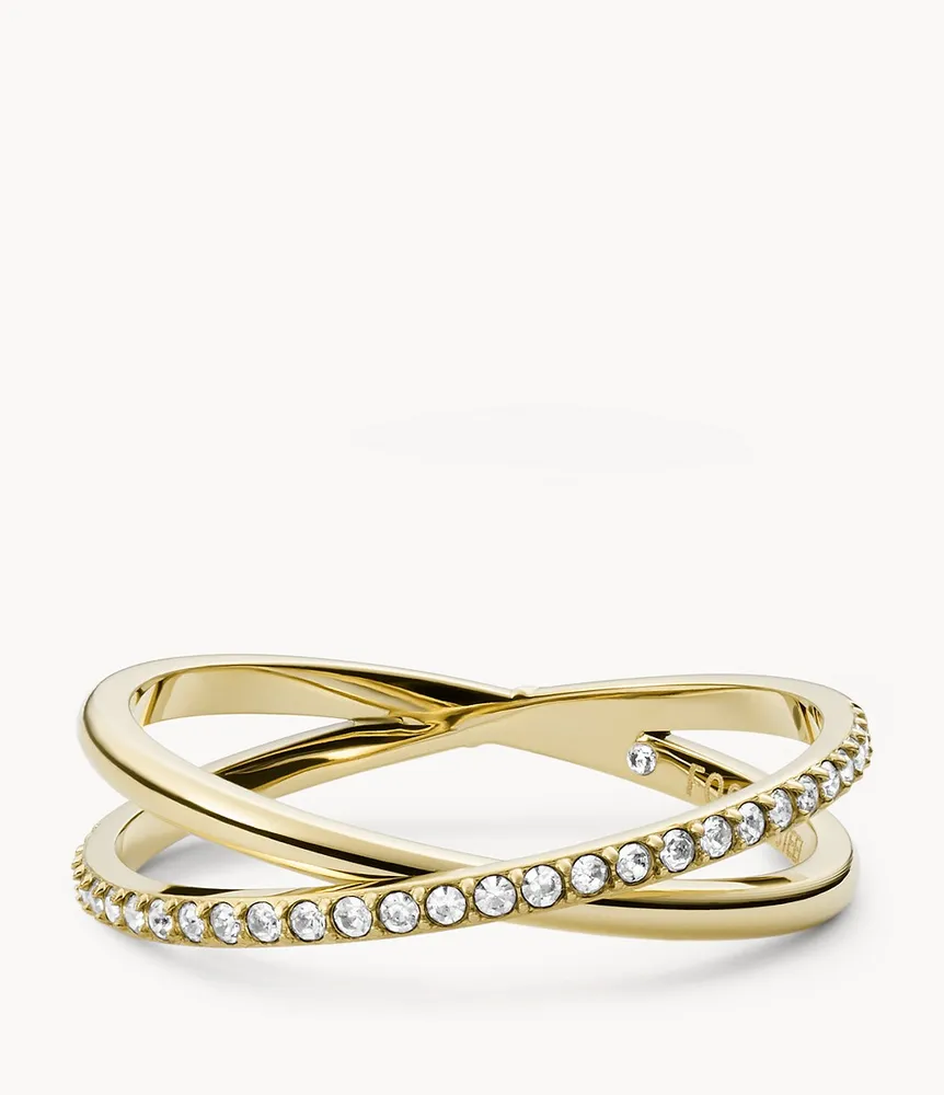 Ellis Pavé Glitz Gold-Tone Stainless Steel Band Ring