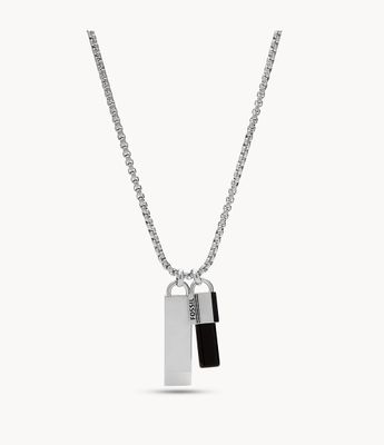 Joyful Expression Black Onyx Stainless Steel Pendant Necklace - JF03992040 - Fossil