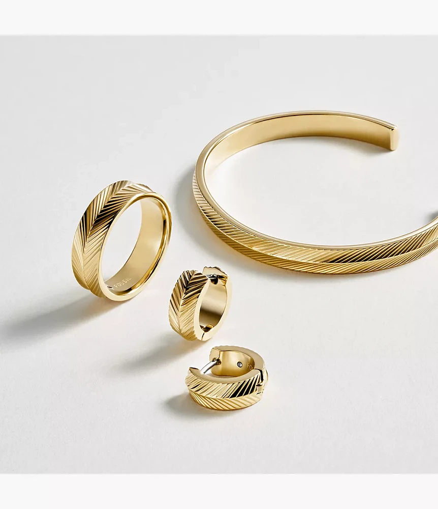 Harlow Linear Texture Gold-Tone Stainless Steel Band Ring