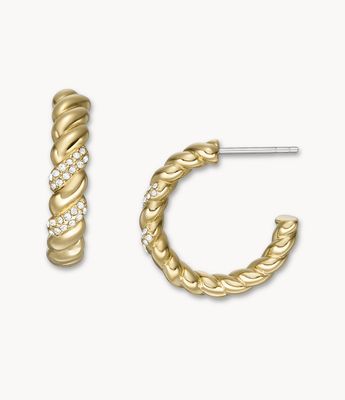 Vintage Twist Gold-Tone Stainless Steel Hoop Earrings