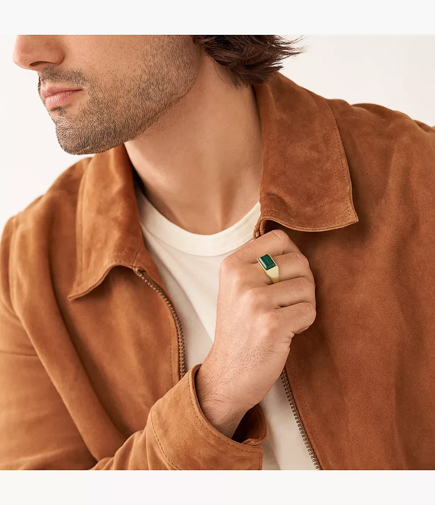 All Stacked Up Reconstituted Green Malachite Signet Ring