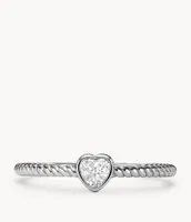 All Stacked Up Stainless Steel Heart Glitz Ring