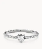 All Stacked Up Stainless Steel Heart Glitz Ring