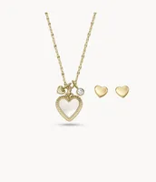 I Heart You White Mother-of-Pearl Necklace and Earrings Set