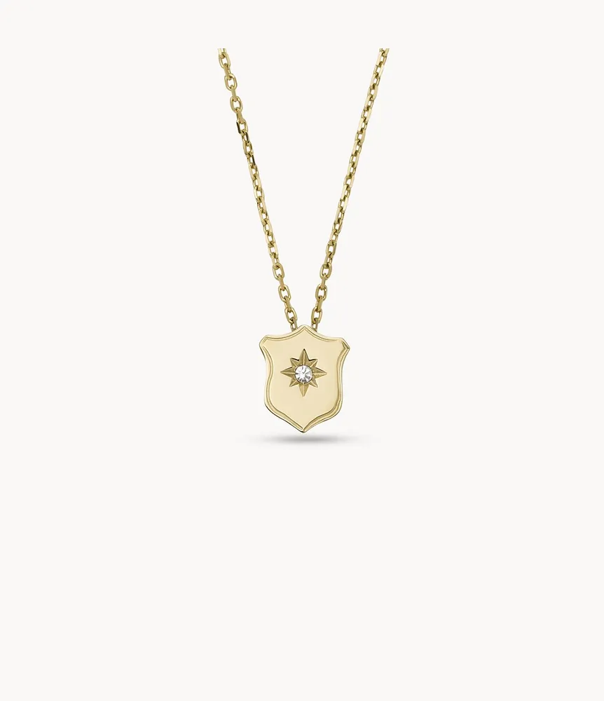 Heritage Essentials Gold-Tone Stainless Steel Shield Pendant Necklace